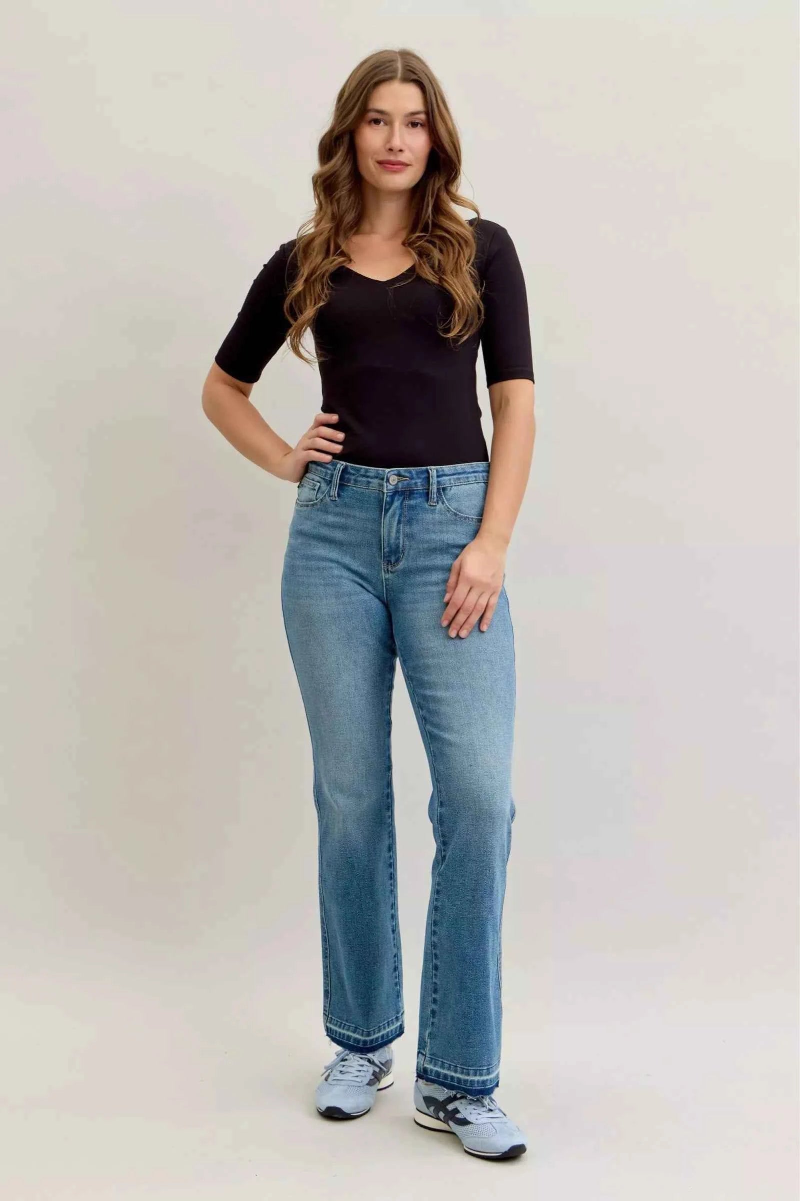 Judy Blue Full Size Mid Rise Slim Bootcut Tummy Control Release Hem Jeans Plus Size MD 5786b654-2087-4524-a079-fc921de2b317-Max-Origin