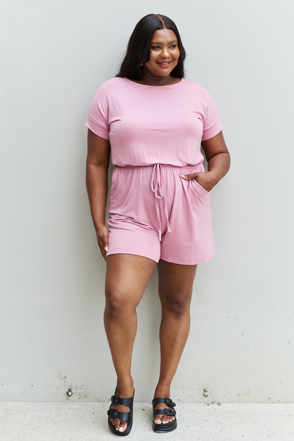Zenana Chilled Out Full Size Short Sleeve Romper in Light Carnation Pink 57b1f316a0f44776a26f6c6866da2b62-Max
