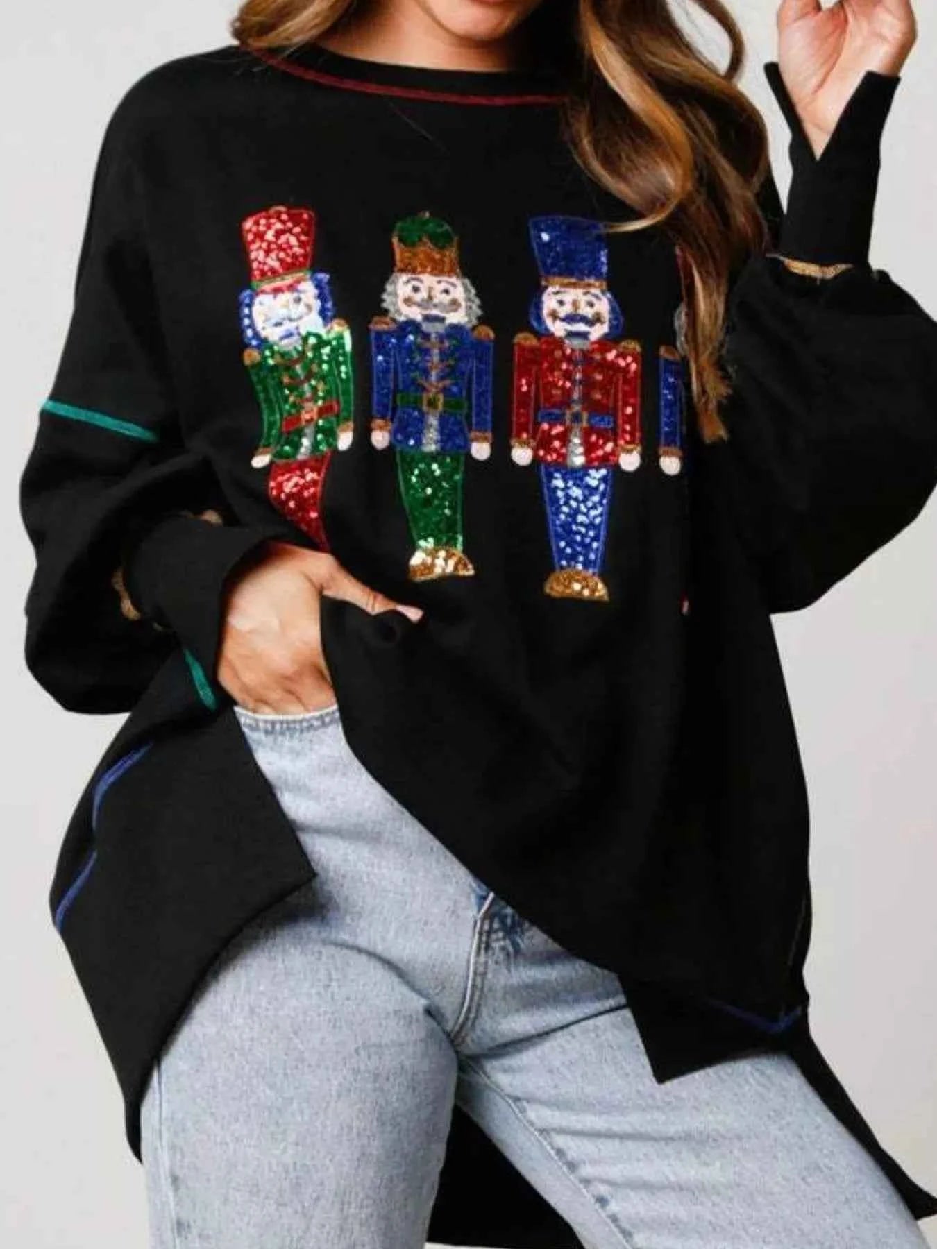 Christmas Nutcracker Sequin Round Neck Sweatshirt 57e4df56-5589-487d-8944-2f74d098ef7a-Max-Origin