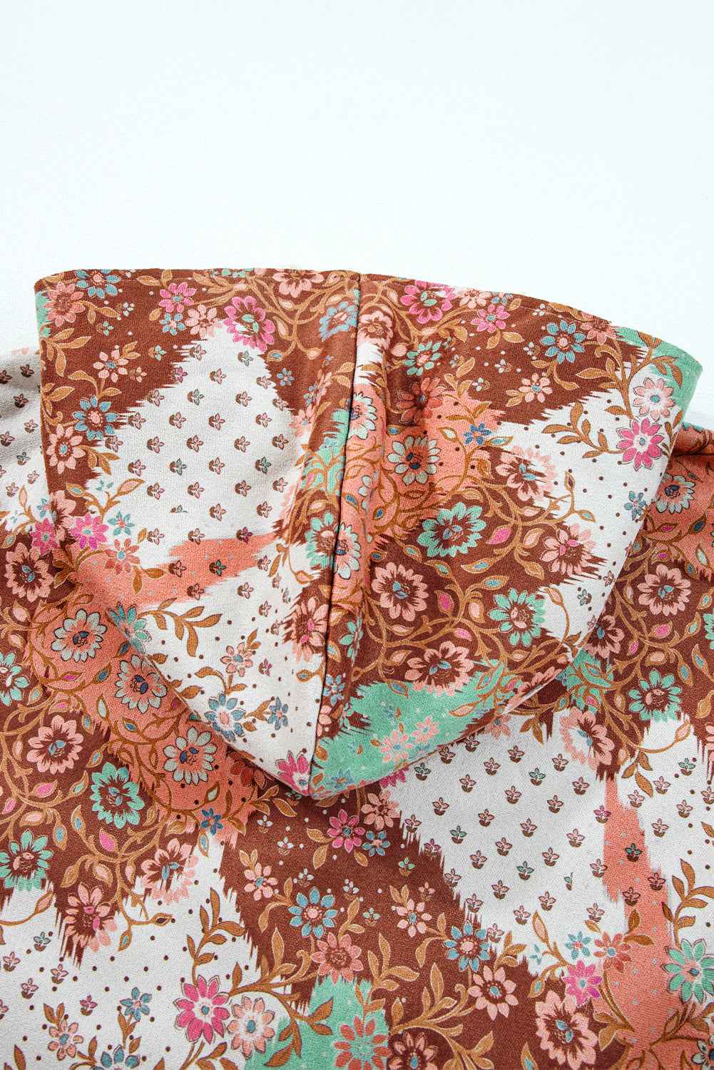 Beige Vintage Paisley Floral Printed Sherpa Lined Hooded Jacket 5804a4c412473c21