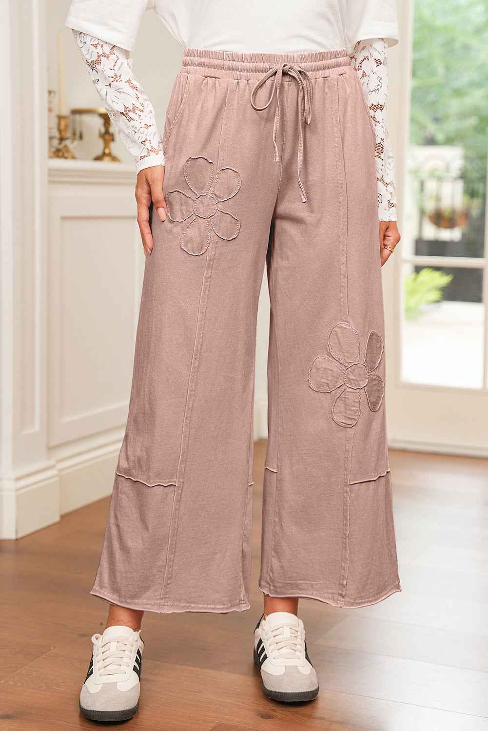 Buckskin Flower Patch Mineral Washed Cropped Wide Leg Pants Buckskin 100%Cotton 580acb182f7c062b