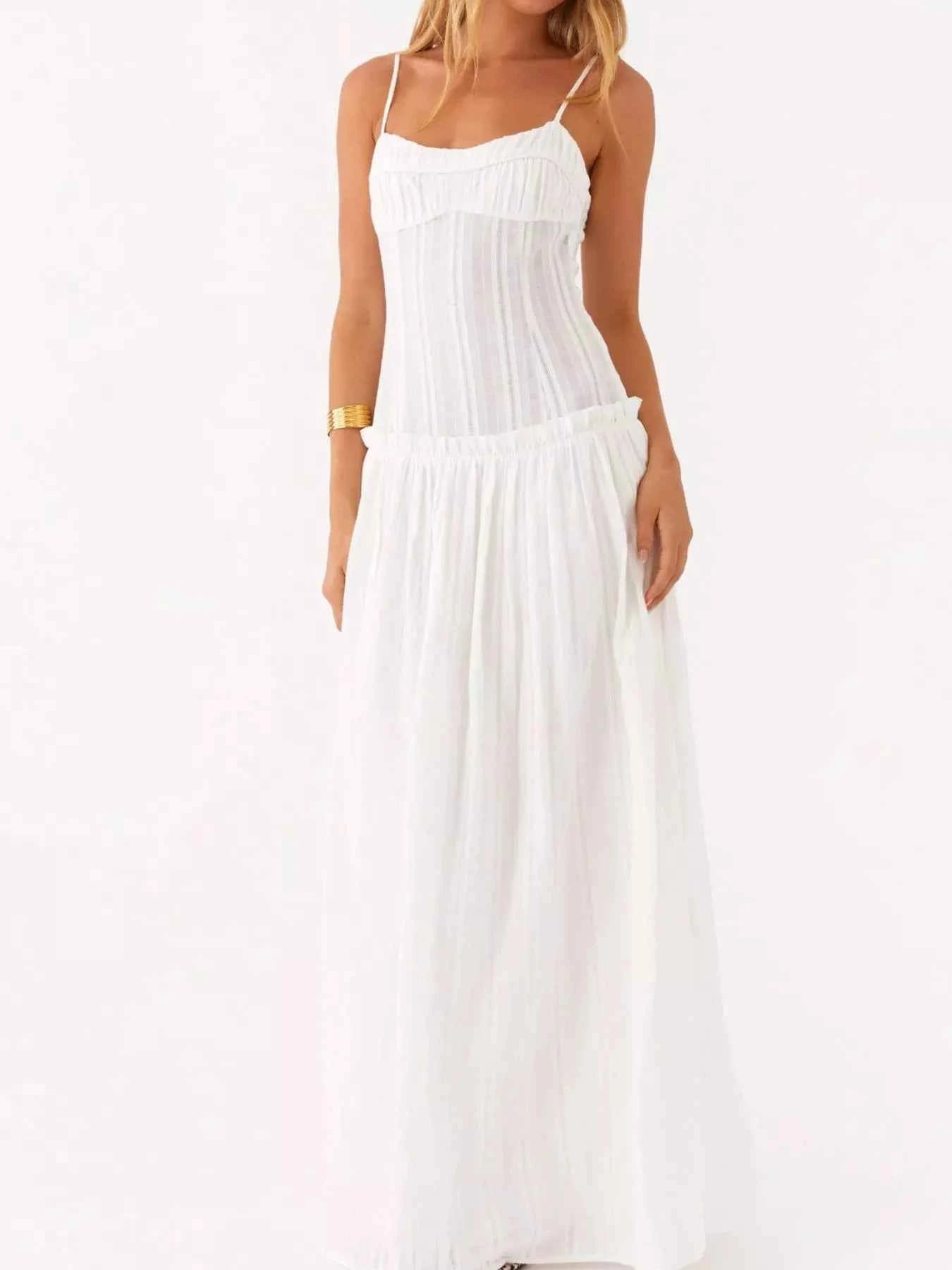 Frill Spaghetti Strap Maxi Dress White 58597ae3-da5f-4c6e-92ac-b6ddcb967571-Max-Origin