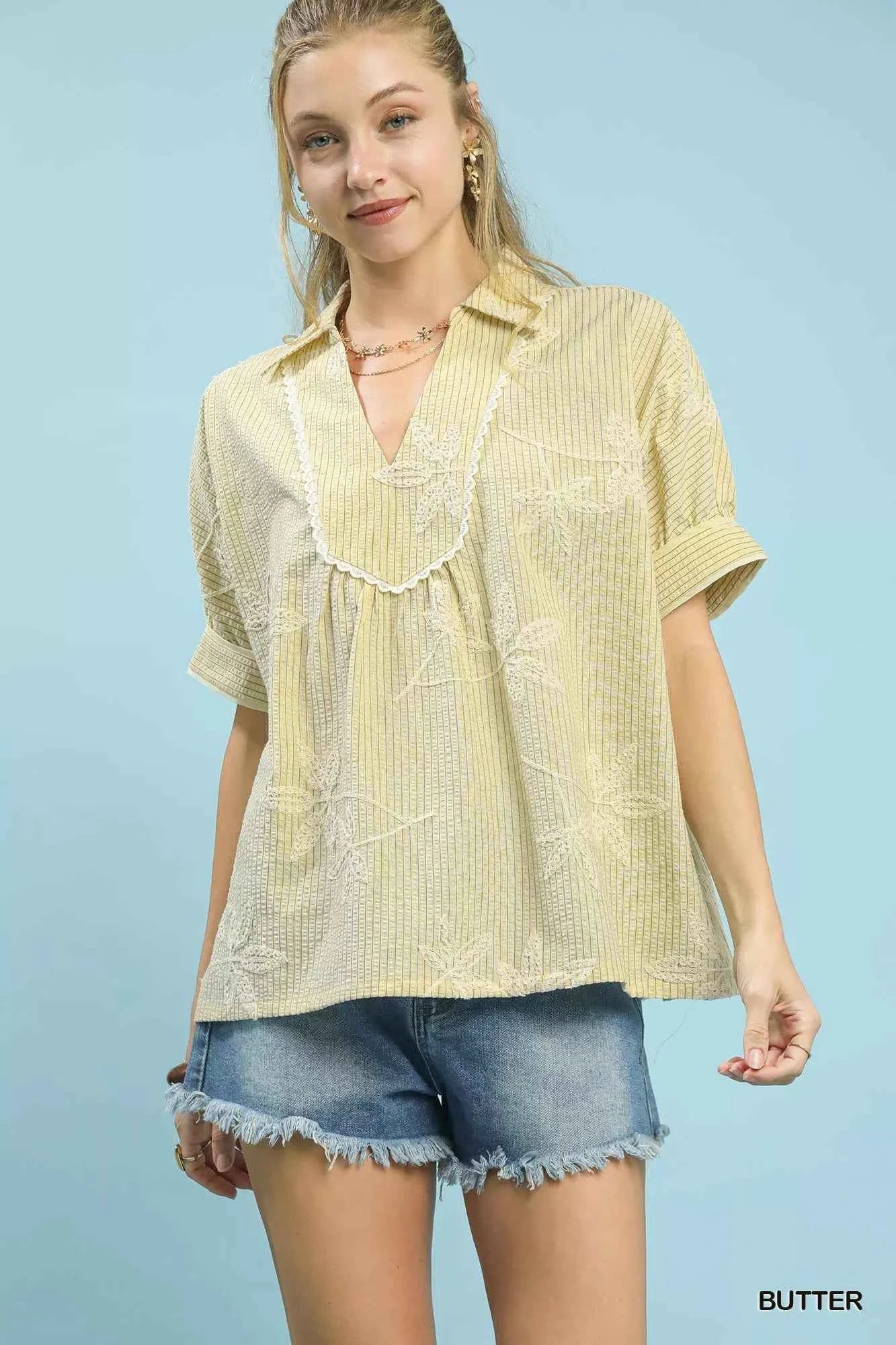 Umgee Striped Embroidered Blouse with Scallop Trim BUTTER 59c7a972-59cc-4ba1-8f22-e1802655298b-Max-Origin