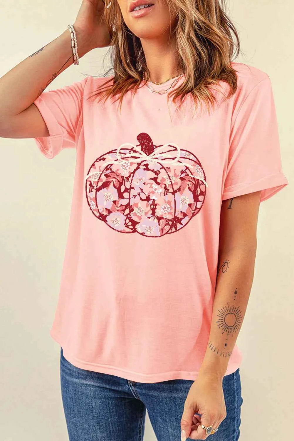 Pumpkin Graphic Round Neck Long Sleeve T-Shirt 5a1480b0-f32d-4d15-968a-f9c3101c26b0-Max