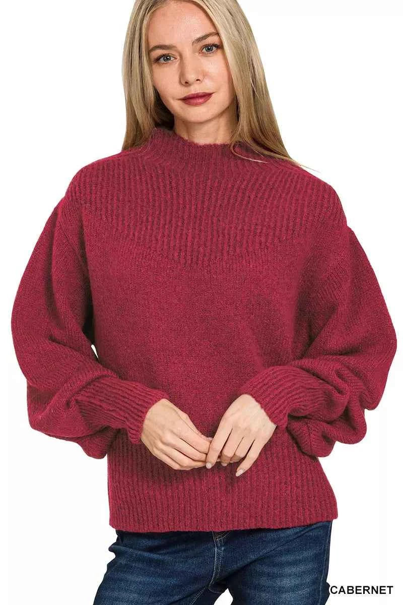 Zenana Balloon Sleeve Mock Neck Sweater 5a8039a5511a4c5a9e8e5dc925933a69-Max-Origin