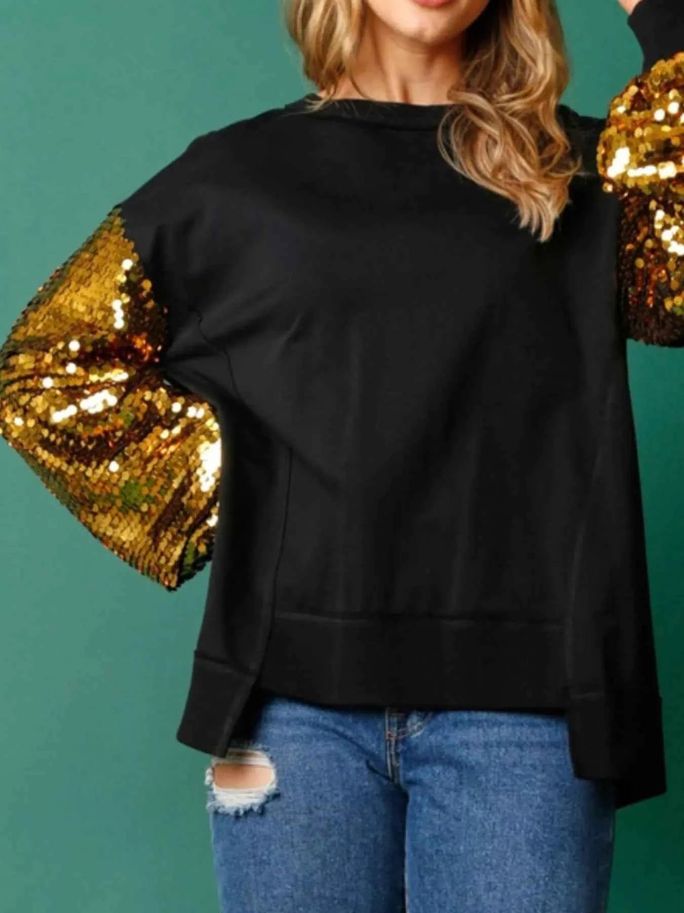 Sequin Long Sleeve Round Neck Sweatshirt 5aaf6259-c187-4977-9f85-0aa598e6c5b0-Max-Origin