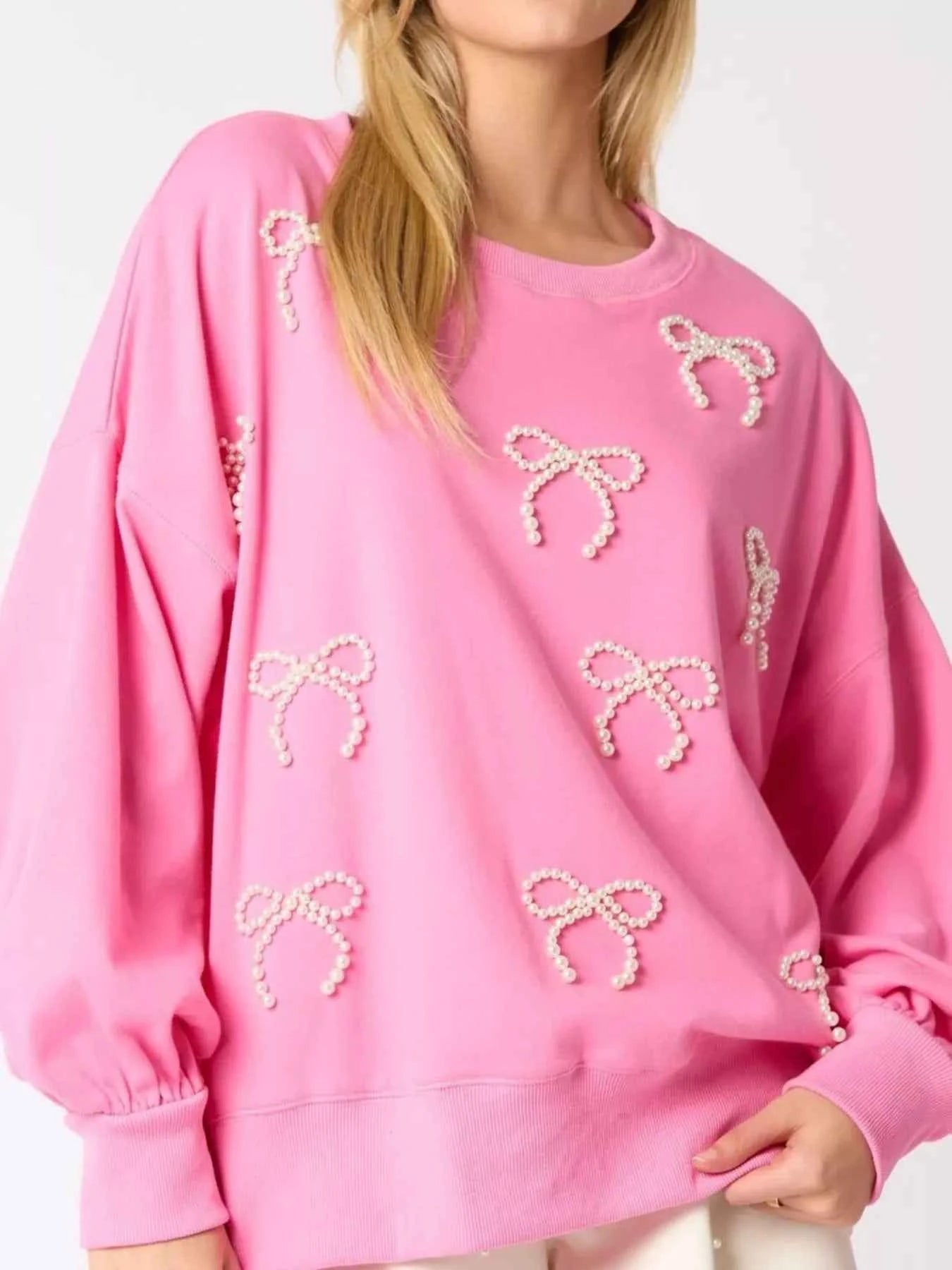 Pearl Embellished Bow Long Sleeve Sweatshirt 5ac2f327-3eb0-4dfc-b155-5cf2262afa0f-Max-Origin