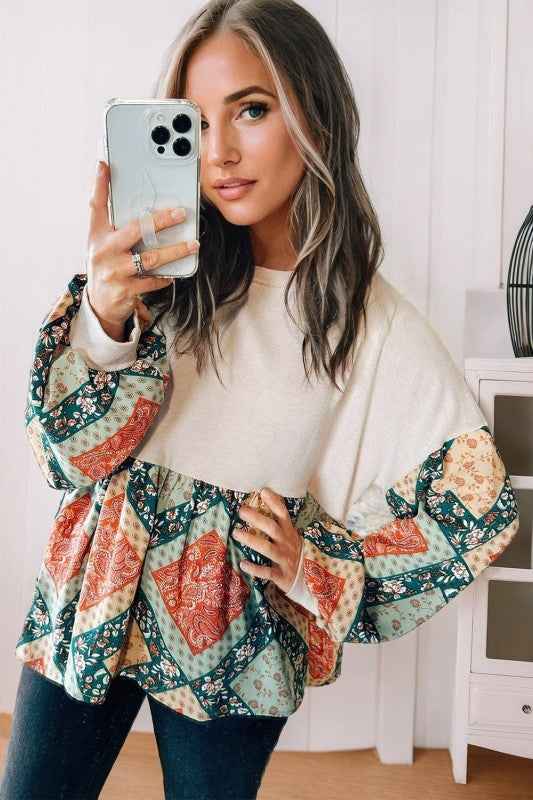Paisley Geometric Patchwork Long Sleeve Top 5ad1b651-d767-4059-8ca6-081def424793