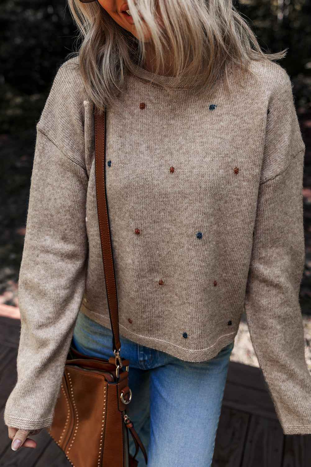 Gray Morn Contrast Colored Dot Detail Drop Shoulder Sweater 5ae98bd0d08999de