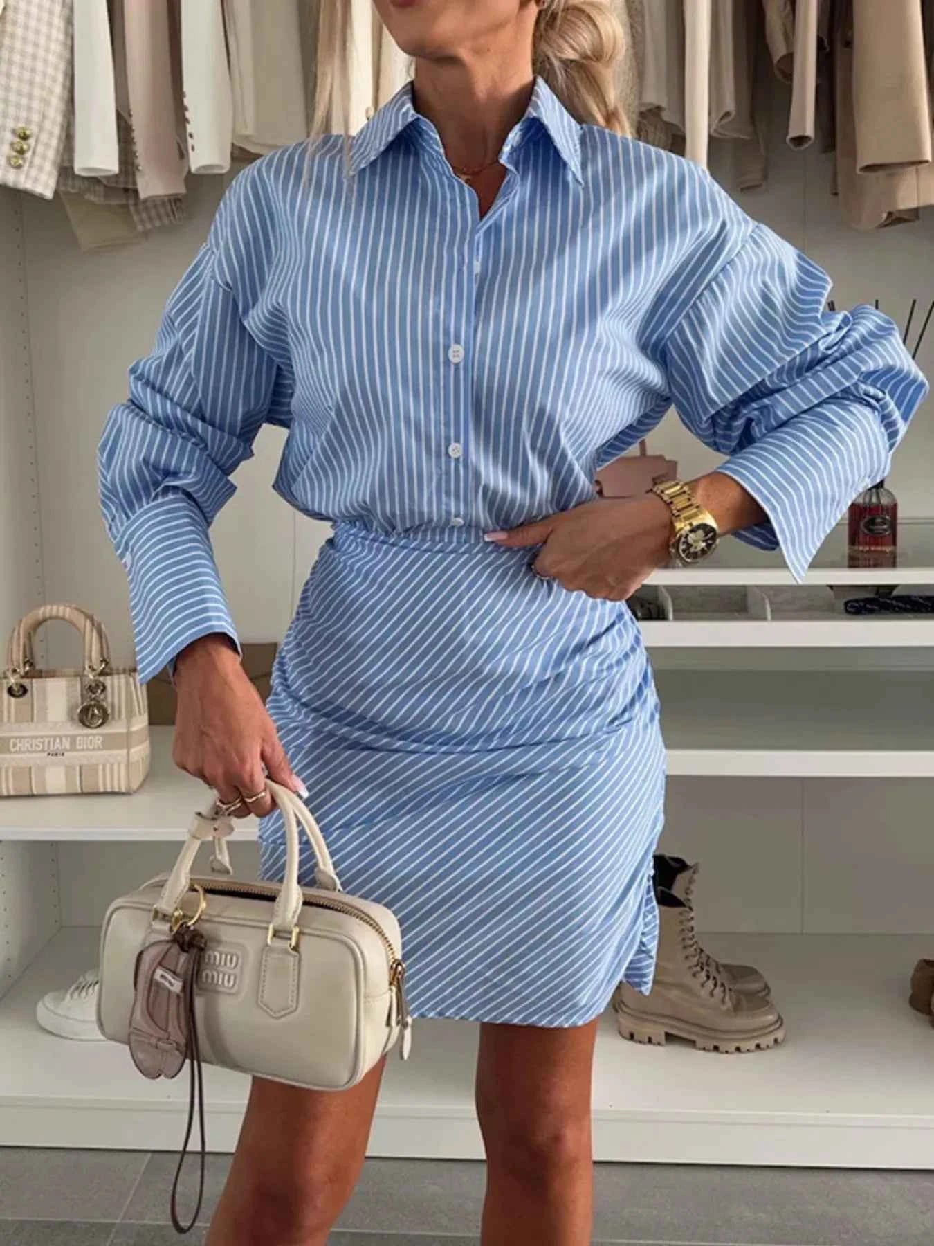 Striped Button Front Mini Shirt Dress Blue 5b1f93a35b954271aa0fd9f65726f517-Max-Origin