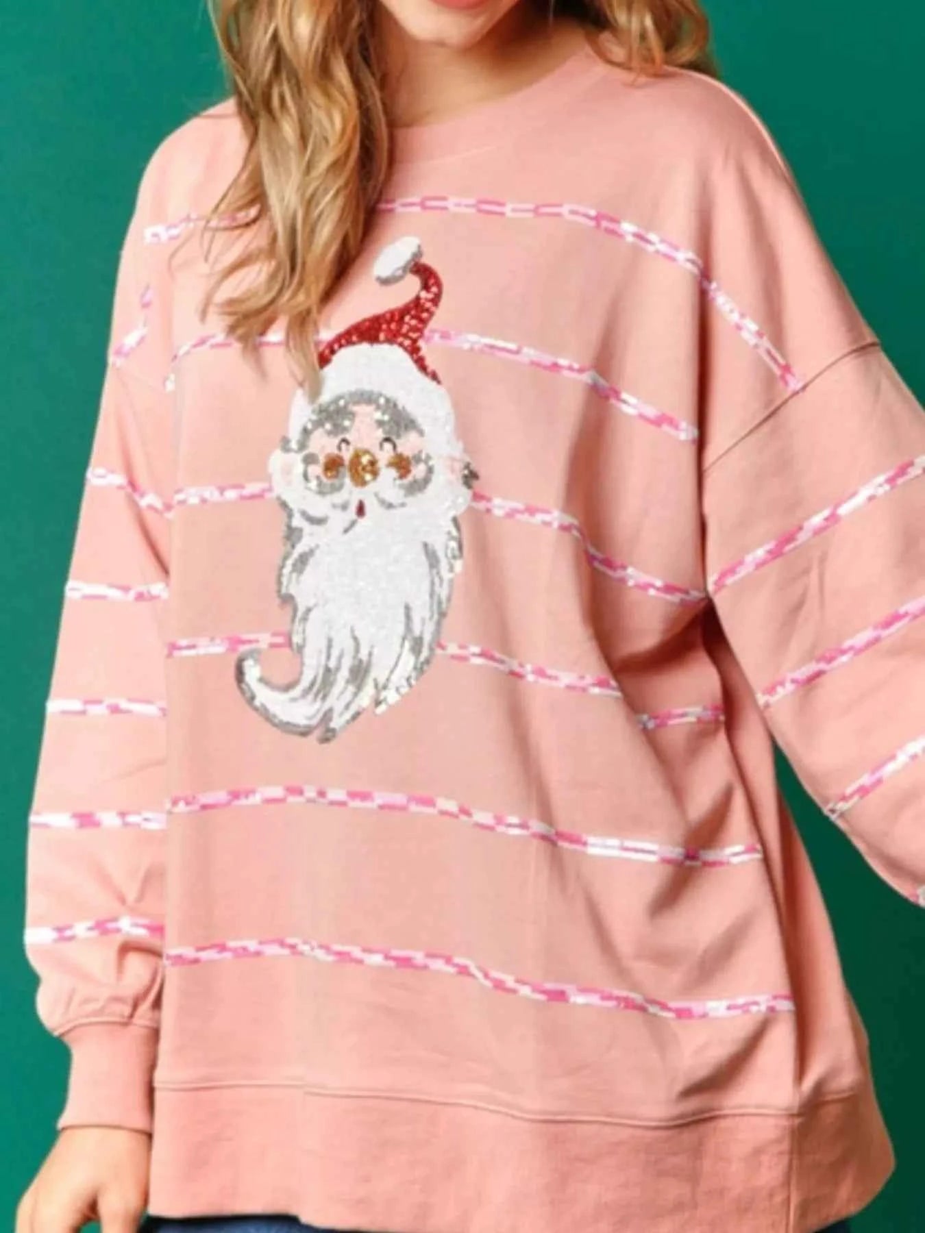 Christmas Santa Striped Long Sleeve Sweatshirt 5c3e6ce8-222b-4706-a15a-673df80626c2-Max-Origin