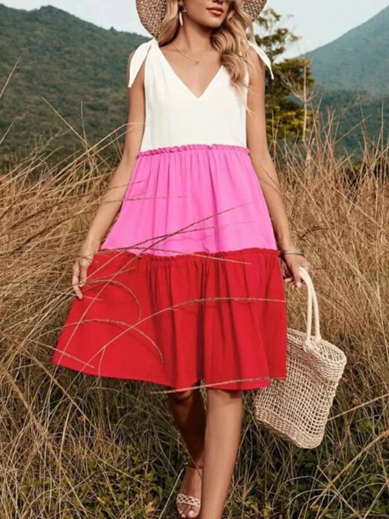 Colorblock Tiered Midi Tank Dress Hot Pink 5cc79cc4-006e-46d4-ade8-ed950be4b561-Max-Origin