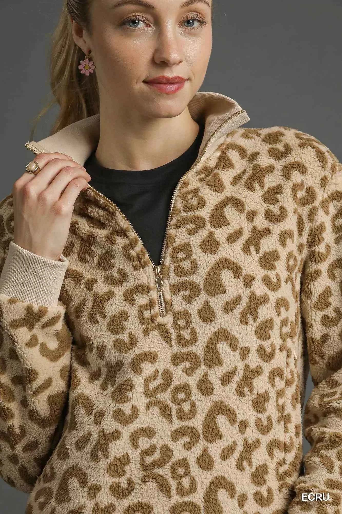 Umgee Leopard Print Quarter-Zip Sweatshirt 5cd12b6c-07c2-45e2-a0ac-fbc5ab386410-Max-Origin