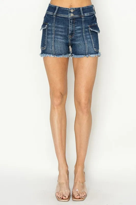 RISEN Raw Hem Denim Shorts with Pockets Dark 5d91aa89-441d-4423-8801-4eac80454bec-Max