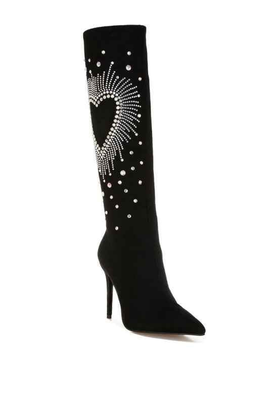 Coastra Rhinestone Embellished Stiletto Boots Black 5dc1f500-7e25-499c-8c08-fbcb2f404745