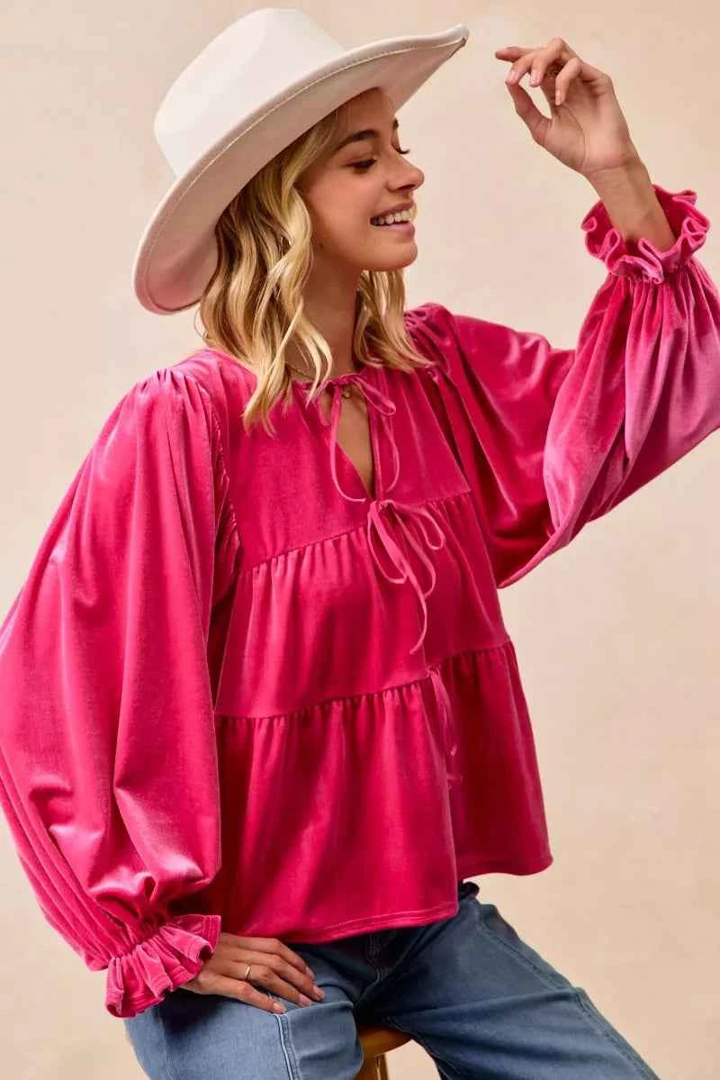 BiBi Christmas Theme Velvet Bow Tied Blouse 5e9321ba9cf24d149b02ff3b8e5fdd7c-Max-Origin