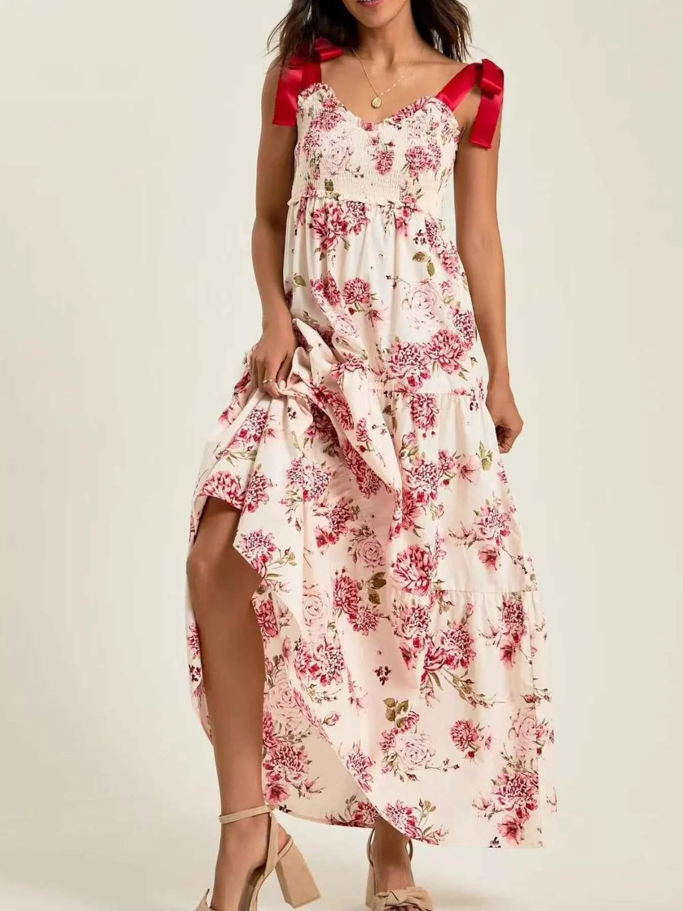 Smocked Tie Shoulder Printed Maxi Dress Floral 5f328142-c6d2-4bf2-a83f-f1e92e1f8598-Max-Origin