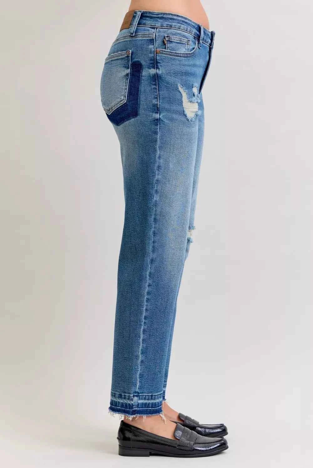 Judy Blue Full Size Mid Rise Bf Patch & Repair Destroy Release Hem Jeans Plus Size 5f5735e62f074a07b0dfa8e35085238b-Max-Origin