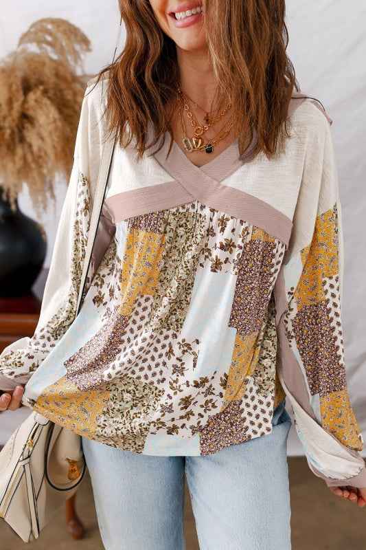 Floral Patchwork Long Sleeve Blouse 5fab967d-f867-459b-915d-76a5967a59af