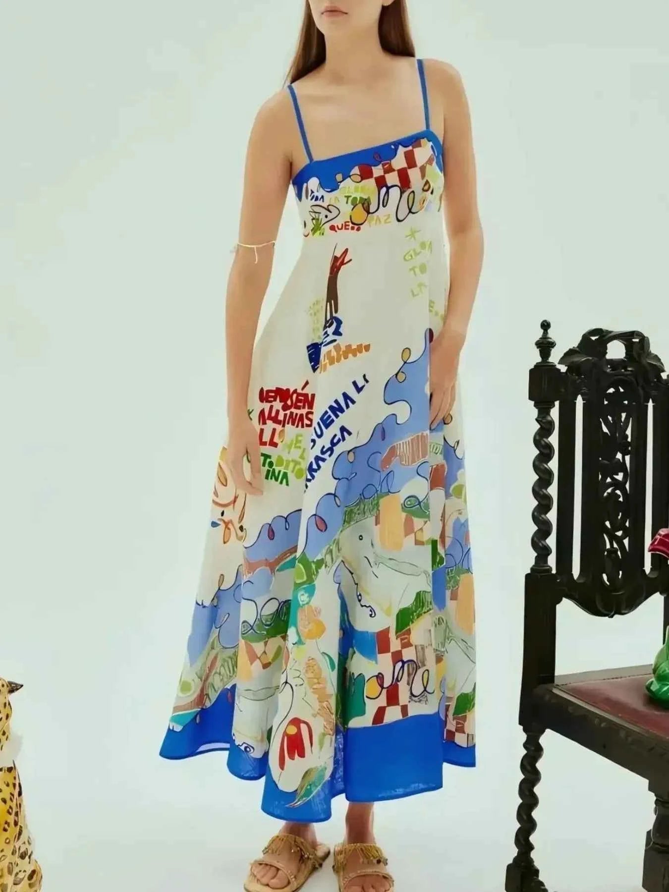 Printed Square Neck Cami Dress Blue 5fc79f30-9fc8-4e3a-935a-1ad69fdca187-Max-Origin