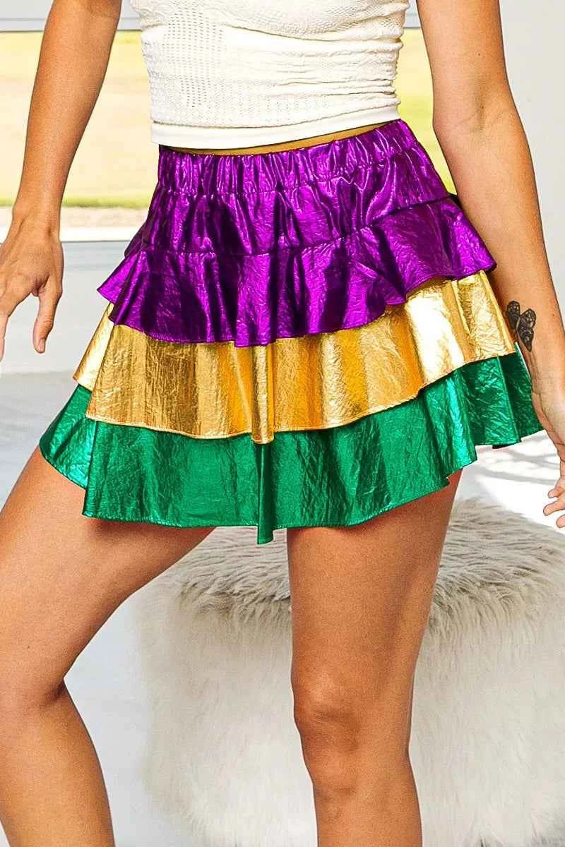 BiBi Mardi Gras Color Block Metallic Tiered Skirt 603a00e085f048db92e17ec15603e729-Max-Origin