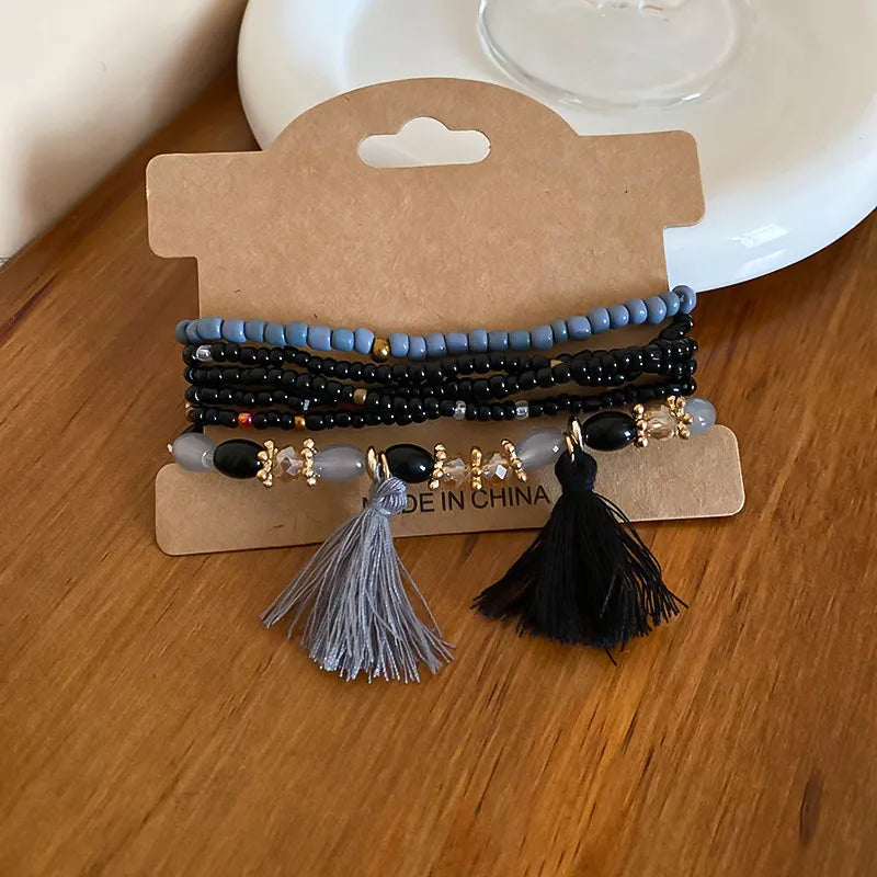 Tassel Rice Bead Bracelet Black One Size 6071e640-e883-4292-99d4-f8301e5a68cc-Max