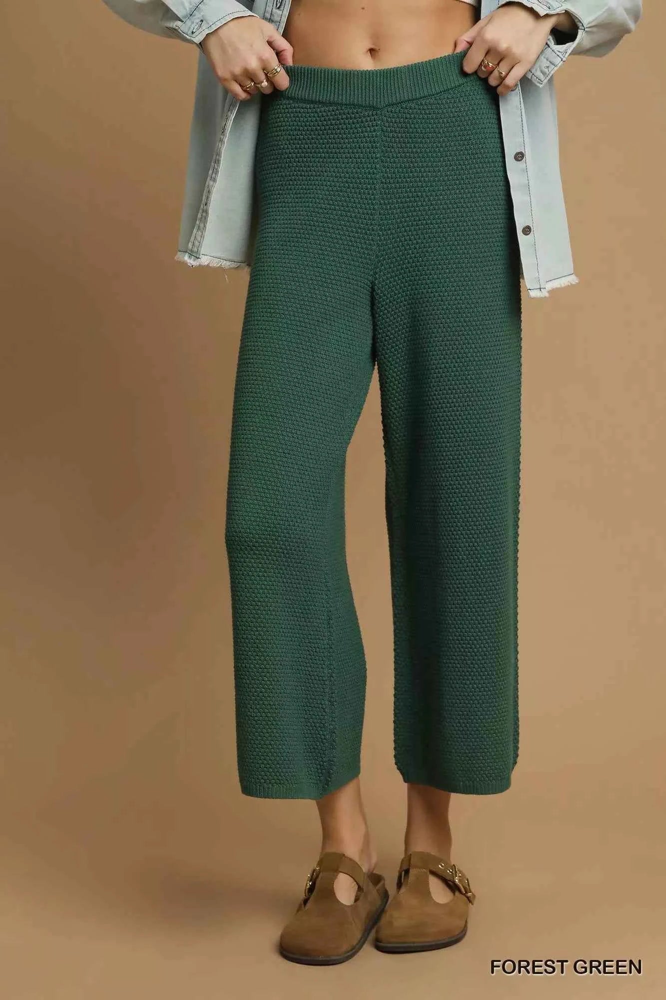 Umgee Textured Knit Wide Leg Pants