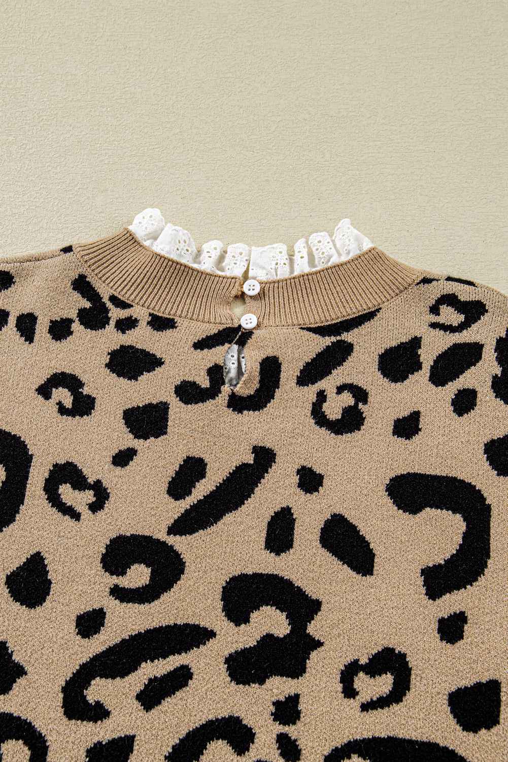 Brown Leopard Knitted Lace Trim Cuffed Plus Size Sweater 60feb2afcb59195f