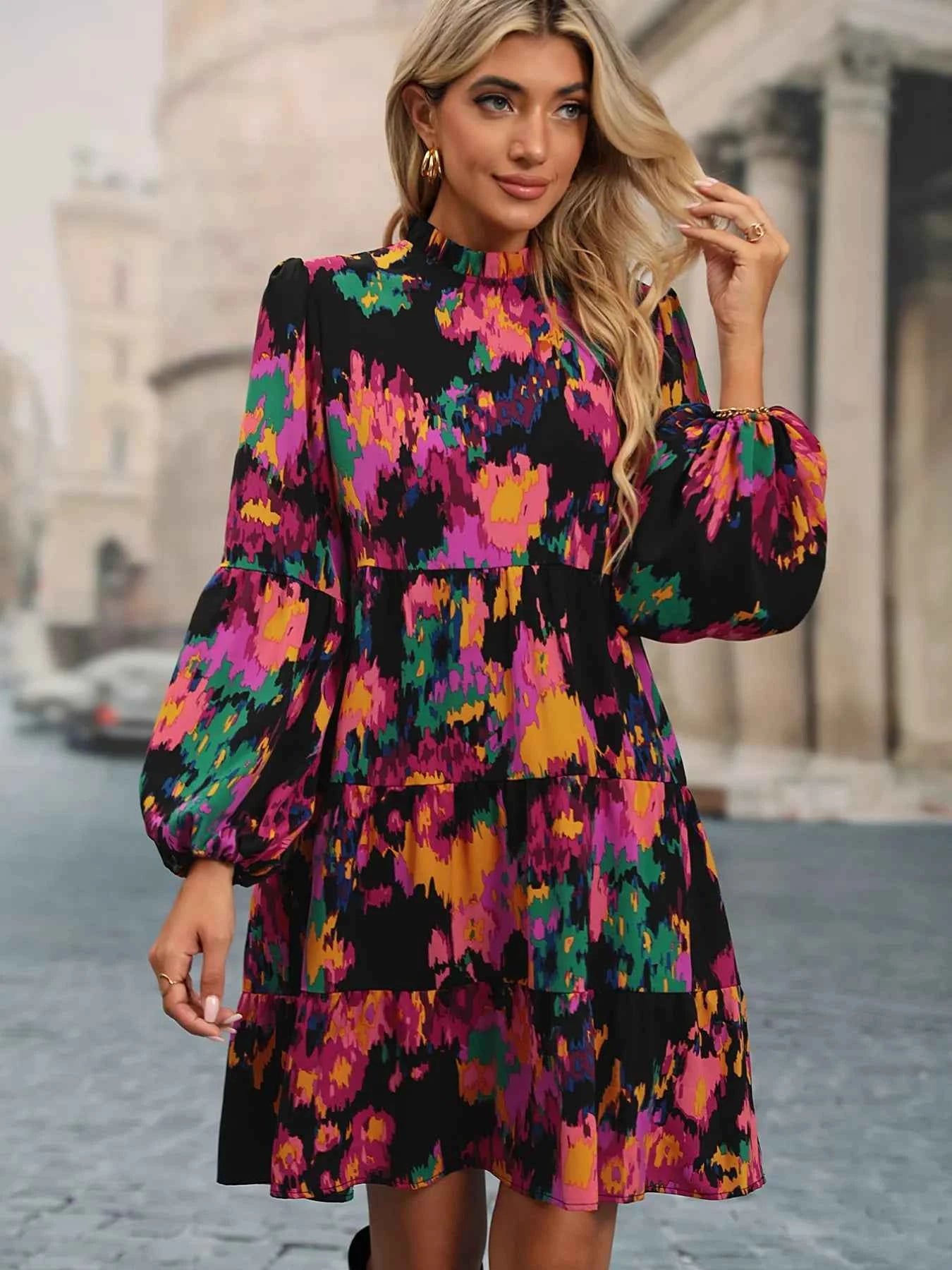 Printed Balloon Sleeve Mini Dress 612adf76-3f03-44a9-ab8f-de7dcd3a90ea-Max-Origin