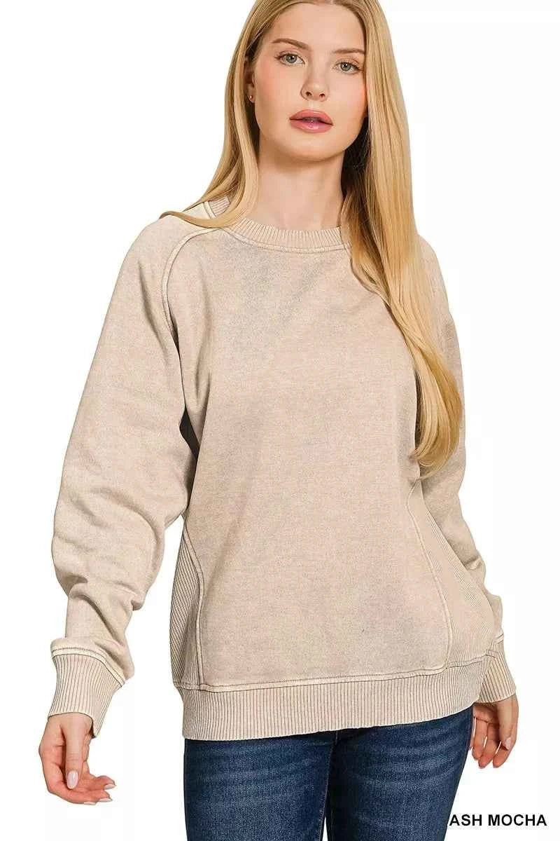 Zenana Acid Washed Fleece Sweatshirt with Side Rib ASH MOCHA 617d15d47d5a4f00beadd13be50ddc7f-Max-Origin