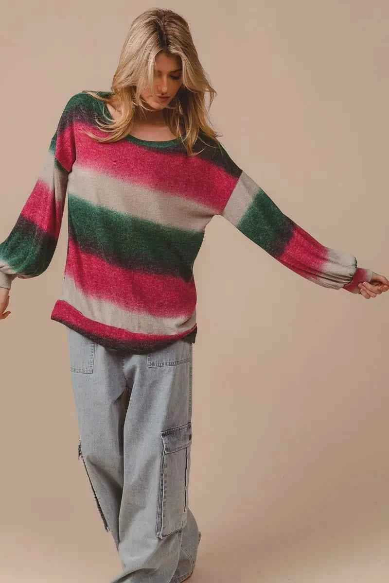 BiBi Striped Gradation Print Knit Top FUCHSIA HUNTER 627cf2aa8c63457ab1b61e35f173c86c-Max-Origin
