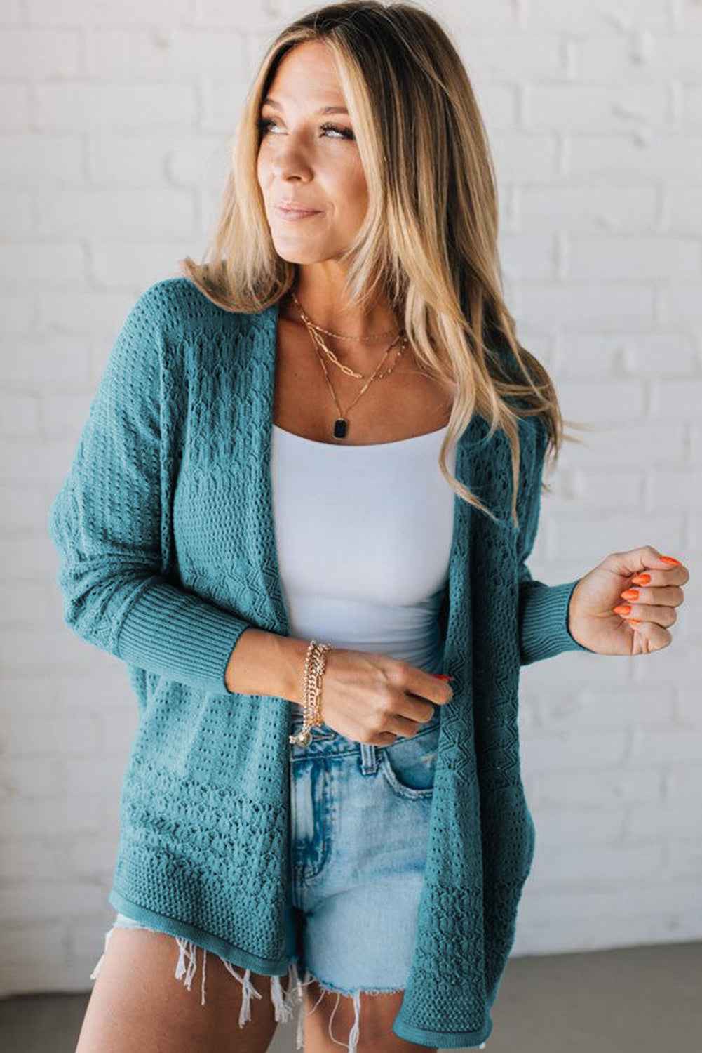 Jet Stream Mix Pattern Hollow Knit Open Front Cardigan 62c1eda0cd18a0b9