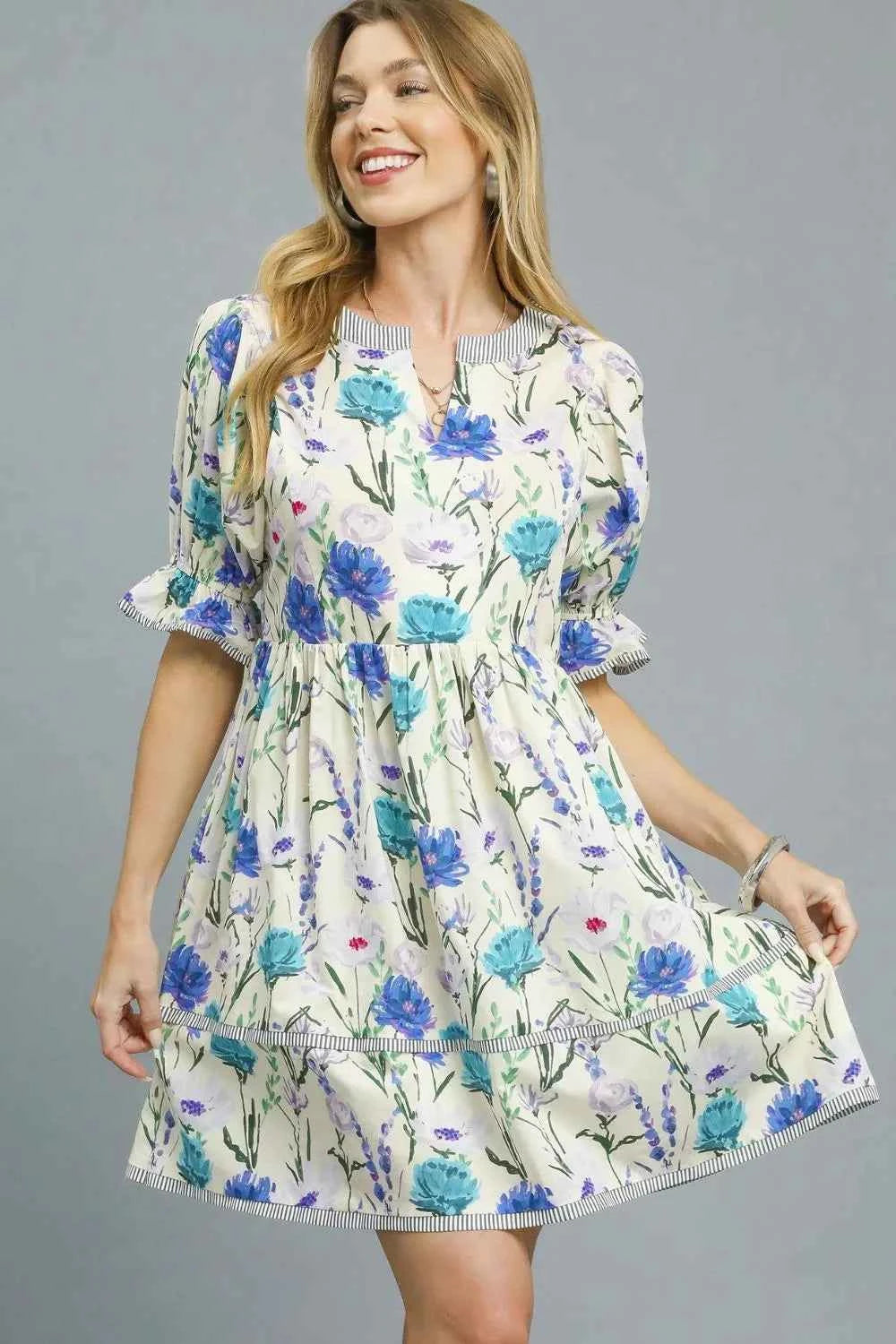 Umgee BabyDoll Floral Striped Hem Mini Dress Pastel Blue 62f3ee61-b631-4e64-82e5-6d901172f50b-Max-Origin