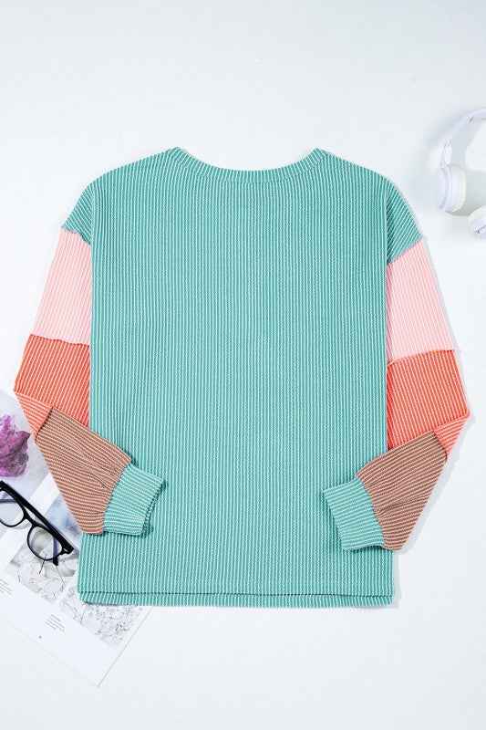 Colorblock Corded Knit Long Sleeve Henley Top 631f5a8a-713a-42d4-9d13-cd7a98aa35ac