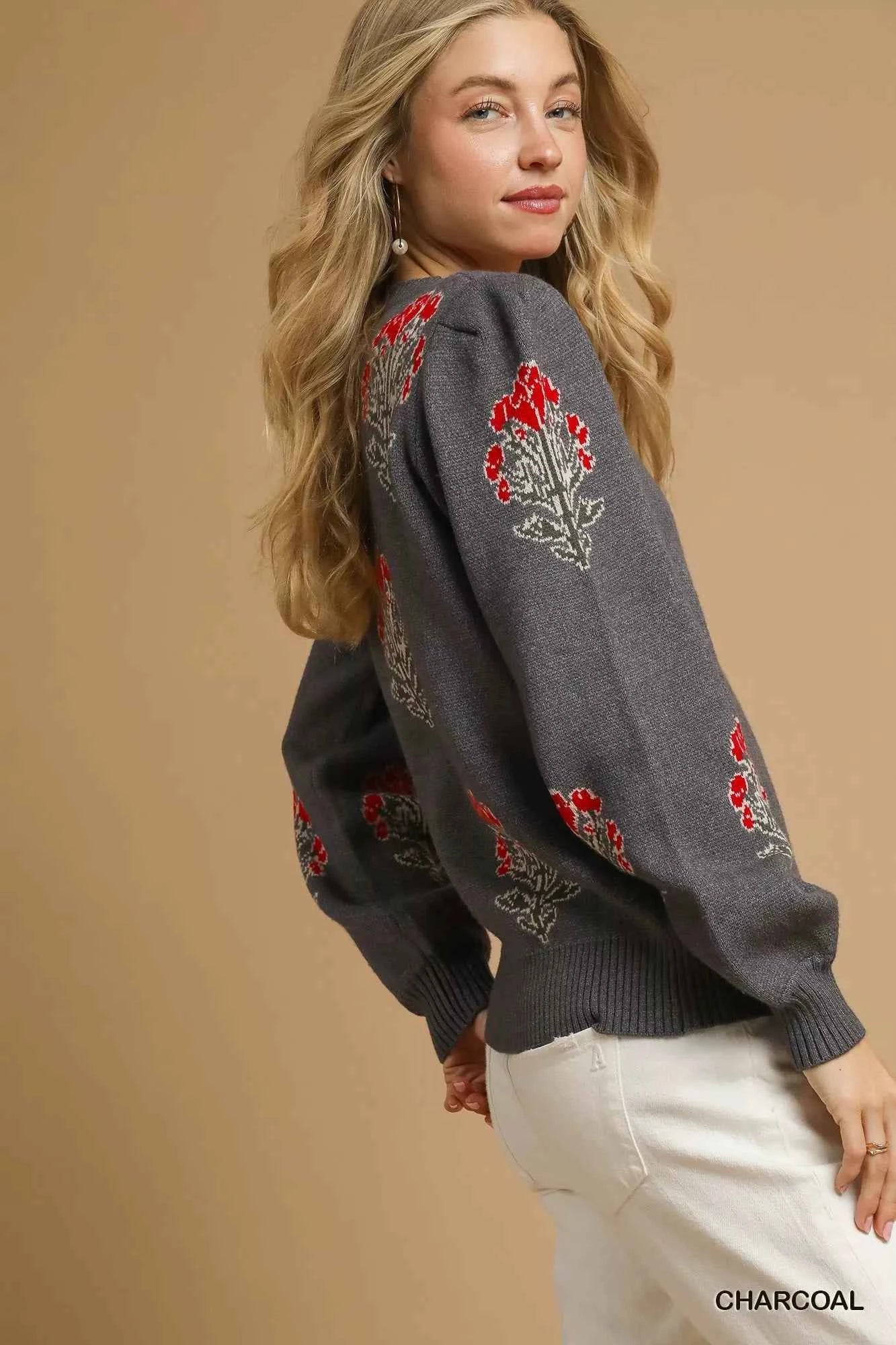 Umgee Single Flower Stem Jacquard Sweater 6357ed19-2beb-4ace-b2be-2557f9c5b7b8-Max-Origin