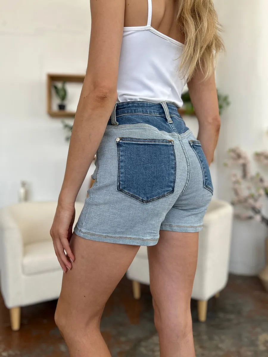 Judy Blue Full Size Color Block Denim Shorts LT MD 6387303d-ba24-45f8-85dc-624071aaf0e4-Max