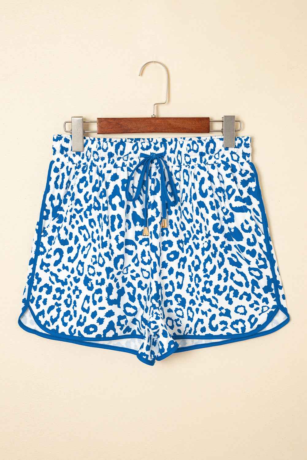 Blue Leopard Elastic Waist Lace up Contrast Trim Casual Shorts 63a2c41be215929d
