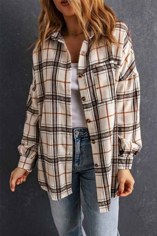 Plaid Side Slit Oversized Shacket
