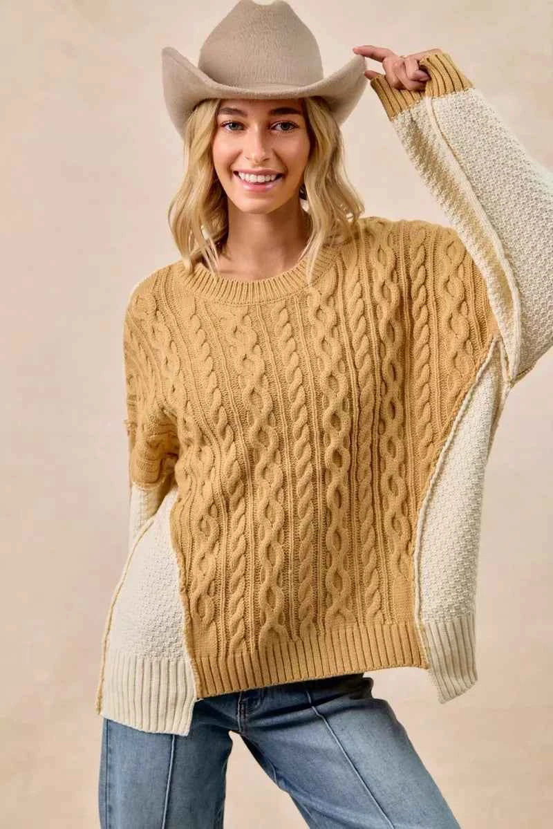 BiBi Cable Knit With Hacci Combo Sweater With Uneven Hem Detail 64a5f9f6e67048b8825666e73d16381d-Max-Origin