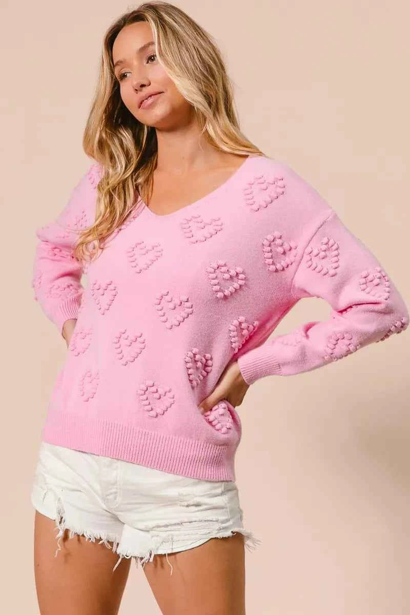 BiBi Valentines Heart Pompom V Neck Knit Top 64ef55ab0f0a46afad9983f20df2699b-Max-Origin