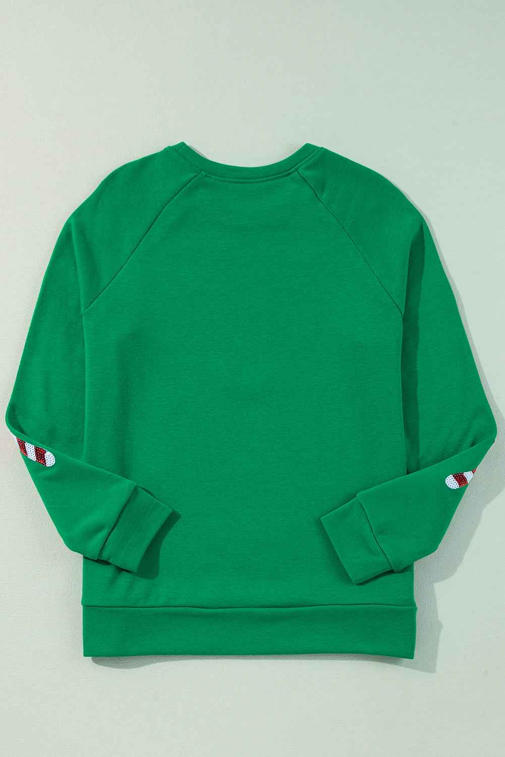 Green Christmas Candy Cane Graphic Sequins Patch Pullover Sweatshirt 65185f846431e90a