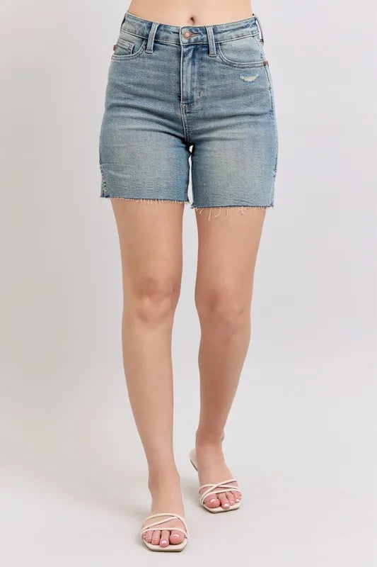 Judy Blue Full Size High Waist Vintage Wash Side Slit Denim Shorts Plus Size 652299e76f684b80b589c8f35b83784b-Max-Origin