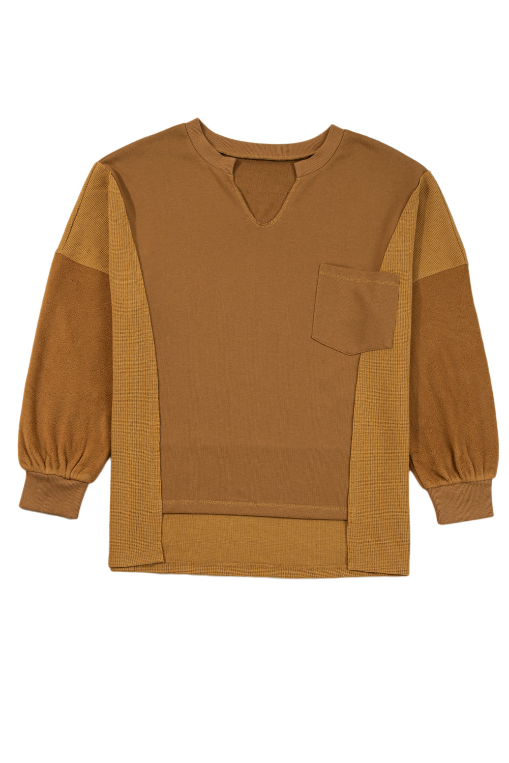 Multicolor Oversized Mixed Textured Split Neck High Low Patchwork Sweatshirt 6525cb9608f0e61c