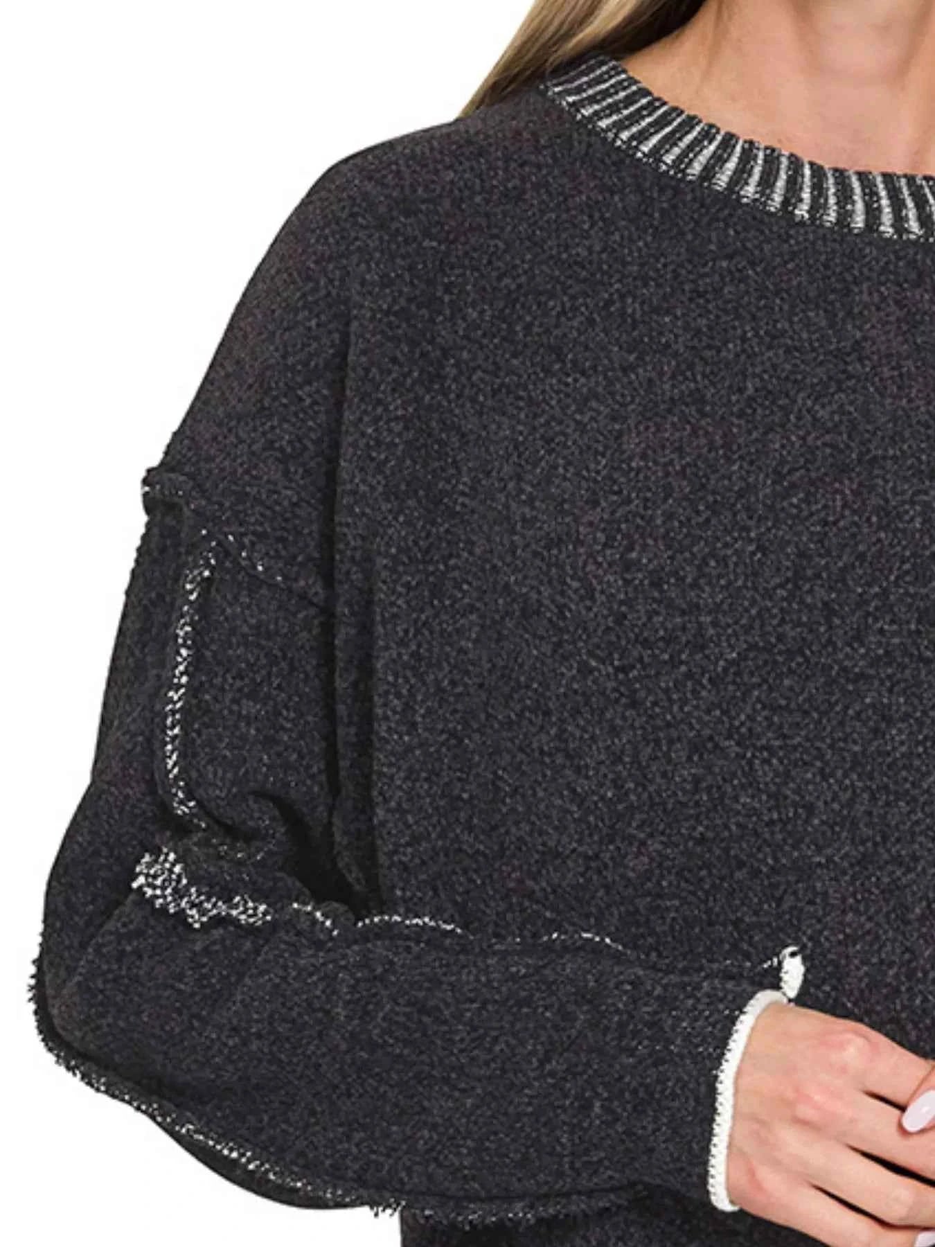 Zenana Exposed Seam Round Neck Two-Tone Sweater 6550df72-649f-42ee-886e-69ad3aecaca3-Max-Origin