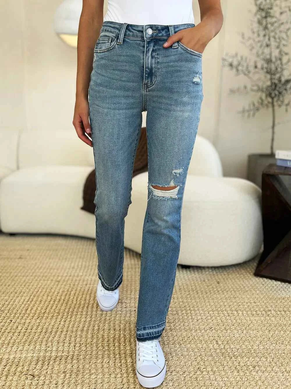 Judy Blue Full Size Mid Rise Destroyed Hem Distressed Jeans 658295f8-0ae7-4ce9-9b0e-0a6ff4d1b358-Max