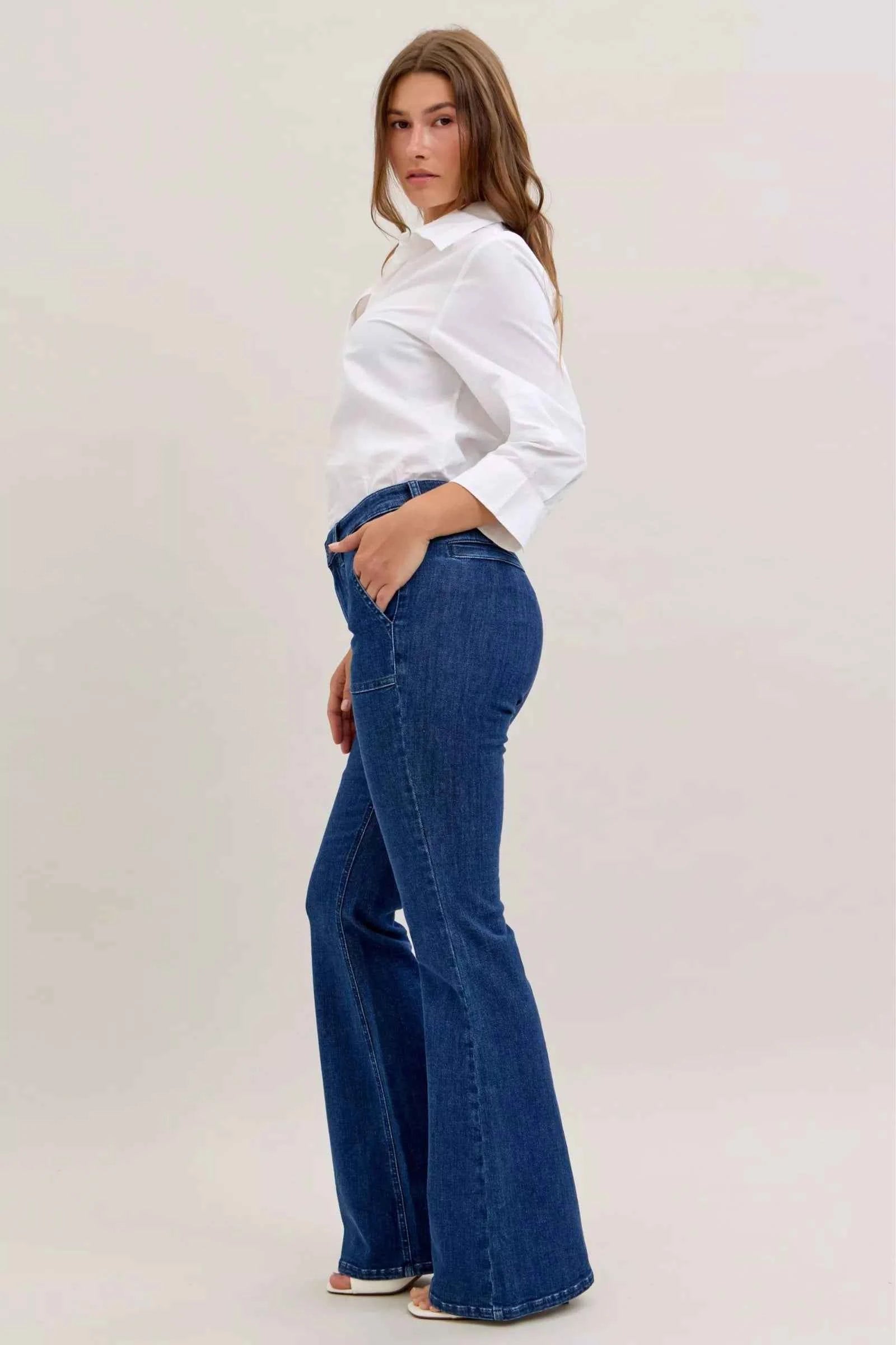 Judy Blue High Waist Flare Jeans with Front Patch Pockets 65bd65e2-c696-4201-aa69-b3413375c224-Max-Origin