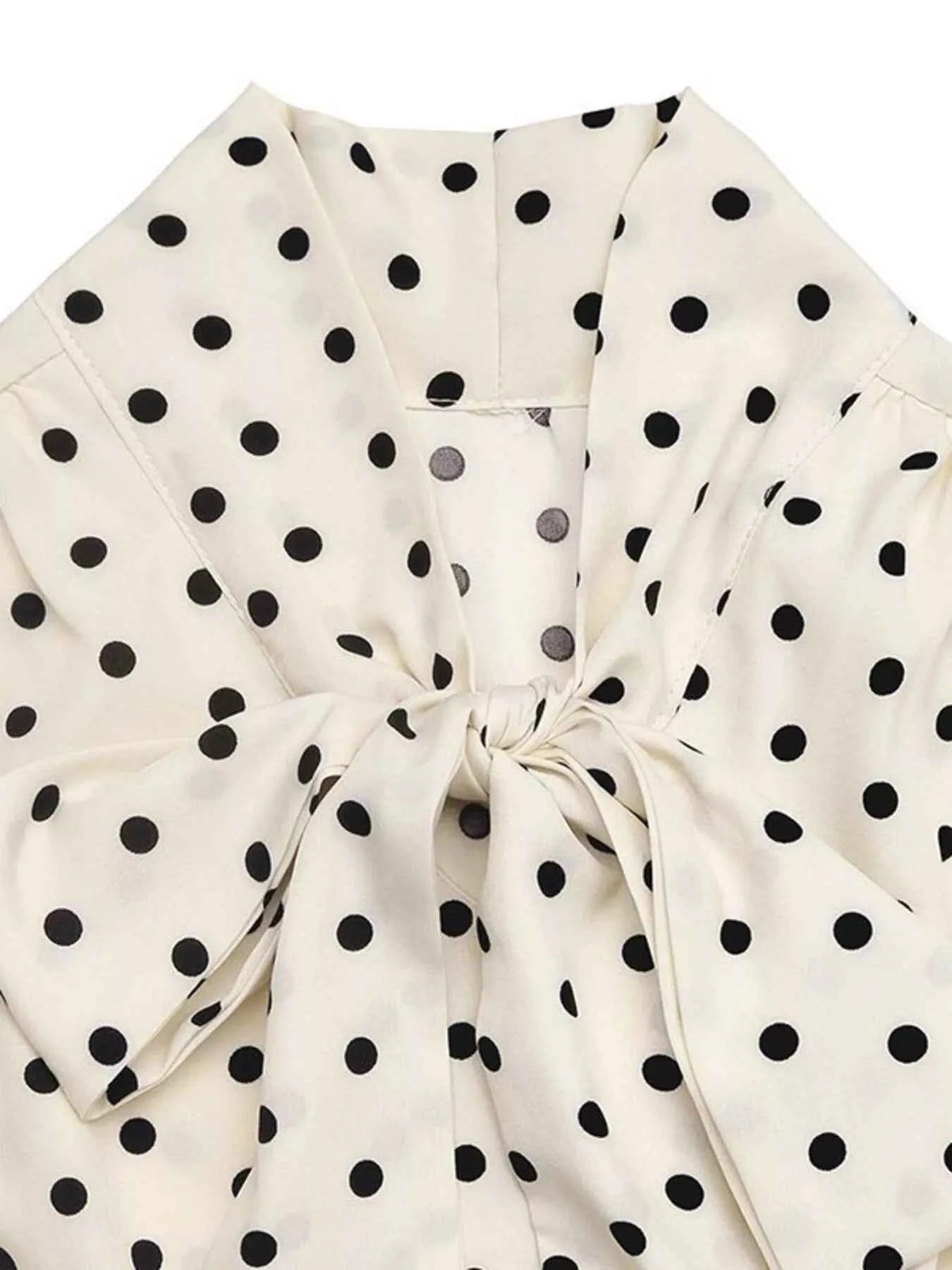 Polka Dot Tie Front Long Sleeve Midi Dress 65c21f2a4186464495354a188e3eb382-Max-Origin