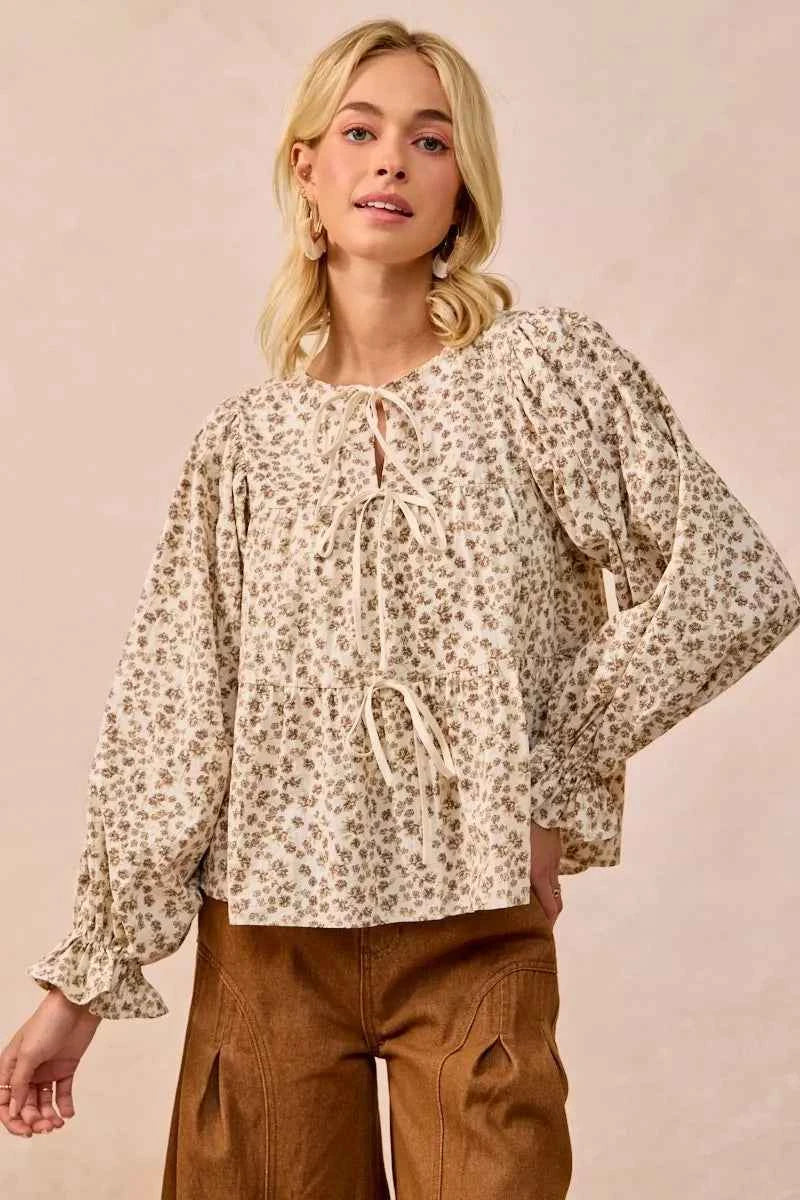 BiBi Floral Printed Peplum Blouse with Shirring and Tied 65f4c304b643485fa211e49f9757fbd3-Max-Origin
