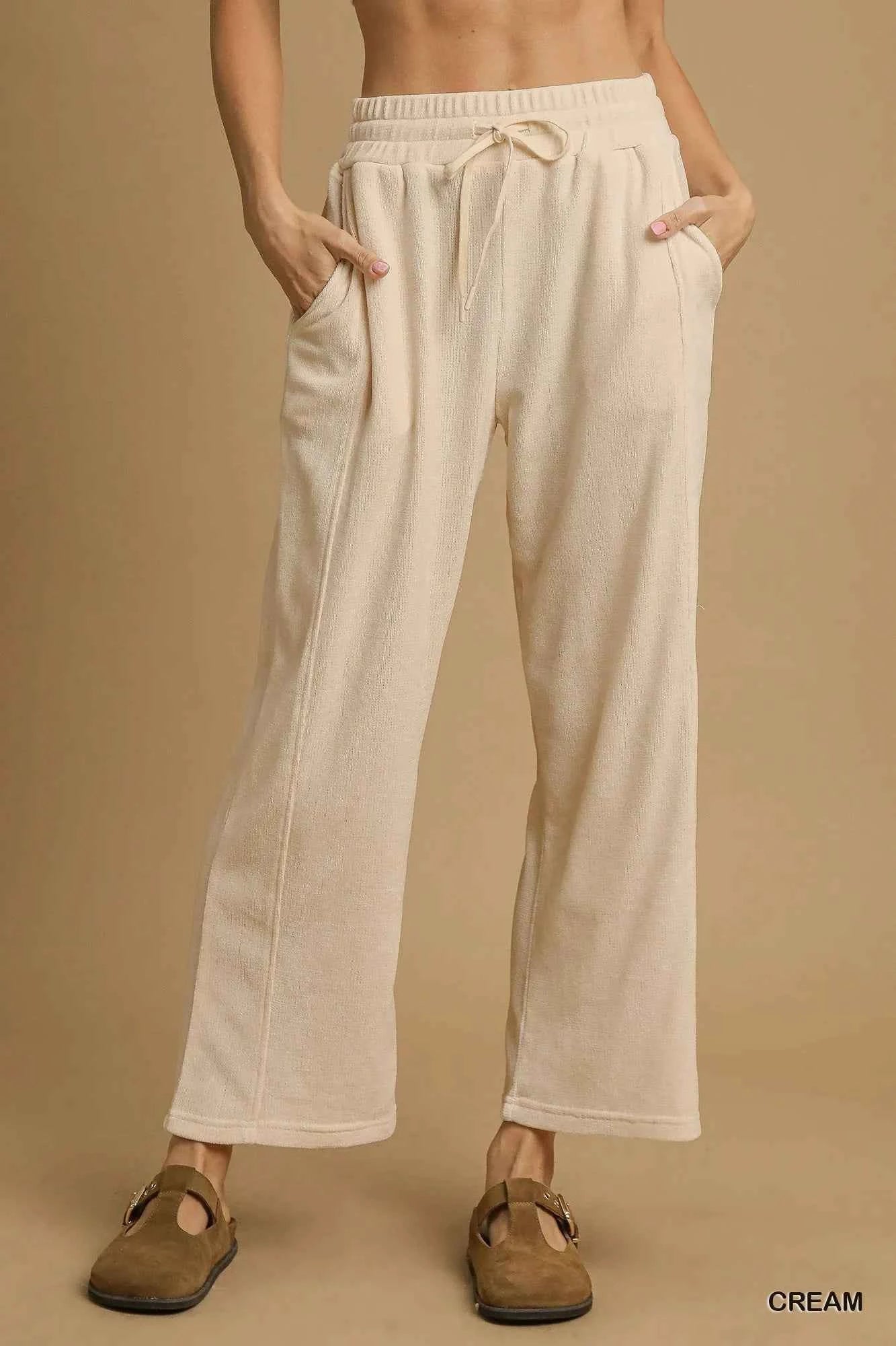 Umgee Drawstring Wide Leg Pants Cream 65f78882-b6eb-4a19-861d-d31d27fcdebd-Max-Origin