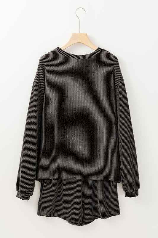 Corded Knit Long Sleeve Top and Shorts Set 6605f9b6-b8a3-41e2-a8db-231297f2f8ad